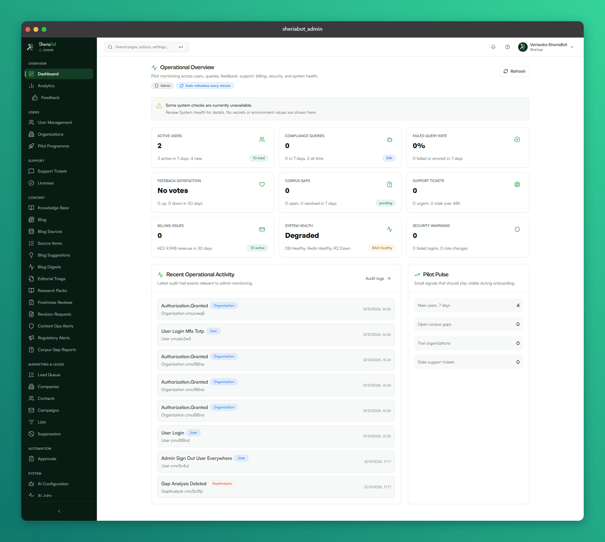 SheriaBot Administration Console & Workflow Controls